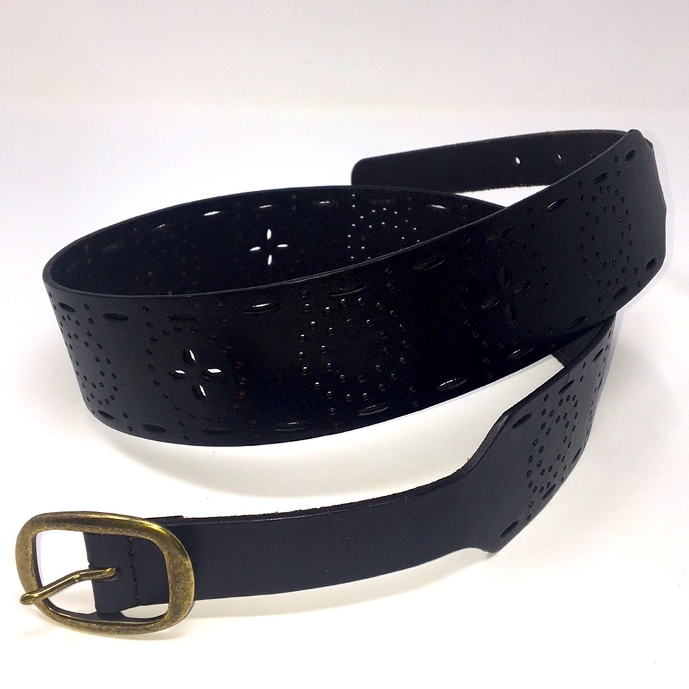 LINEA PELLE wide black punched leather belt